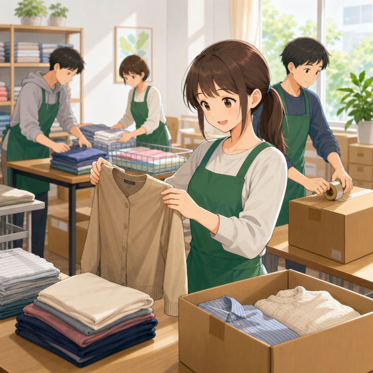 就労継続支援B型の衣類整理と梱包前チェック